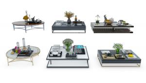 现代金属方形支架茶几和摆件组合