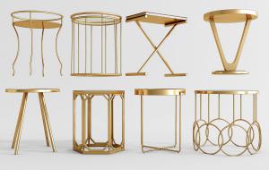 现代轻奢金属茶几、边几和角几组合