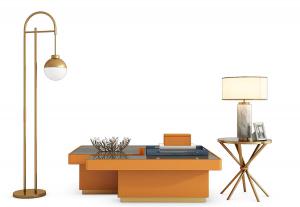 现代金属拼接异形茶几、边几和落地灯组合