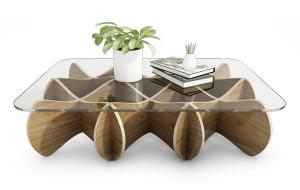 现代实木创意支架玻璃茶几