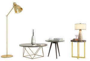 北欧铁艺圆形茶几、边几和落地灯组合