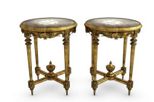 欧式古典圆形雕花铁艺茶几、边几