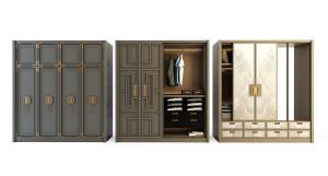 带有中式花纹、抽屉和镜面的衣柜