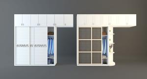 现代侧面圆角开放式衣柜、顶部置物收纳衣柜组合