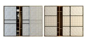 新中式白色方形凹凸纹理、灰色边框推拉门衣柜