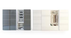 灰色高反射柜门衣柜、白色推拉门衣柜组合