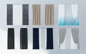 现代布艺窗帘、垂帘、窗帘杆3d模型 现代布艺窗帘、垂帘、窗帘杆