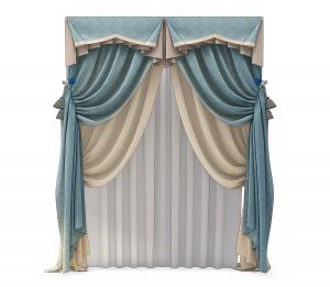 欧式套色窗帘、花色窗幔3d模型 欧式套色窗帘、花色窗幔