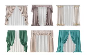 欧式花边造型窗帘、纯色窗帘、窗幔3d模型 欧式花边造型窗帘、纯色窗帘、窗幔