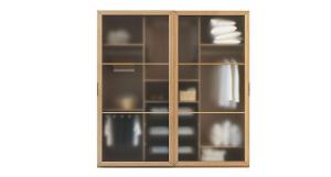 现代磨砂玻璃实木边框推拉门衣柜