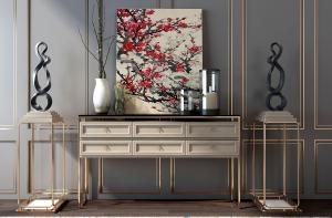 新中式金色支架带抽屉的玄关柜、装饰架组合3d模型 新中式金色支架带抽屉的玄关柜、装饰架组合