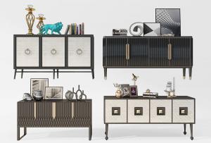 新中式电视柜、狮子饰品和摆件组合3d模型 新中式电视柜、狮子饰品和摆件组合