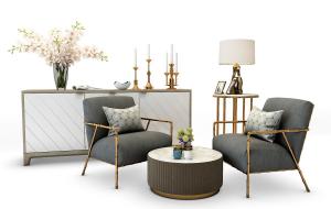 现代轻奢玄关柜、装饰柜和休闲椅组合3d模型 现代轻奢玄关柜、装饰柜和休闲椅组合