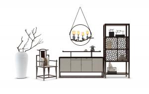 新中式玄关柜、太师椅和饰品摆件组合3d模型 新中式玄关柜、太师椅和饰品摆件组合