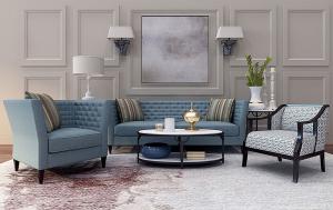 美式沙发、茶几和休闲椅组合