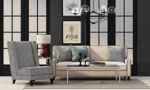 美式沙发、茶几和吊灯组合