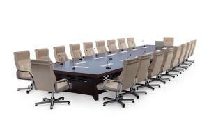 大型实木会议桌、办公转椅和话筒组合