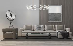 现代沙发、茶几和吊灯组合