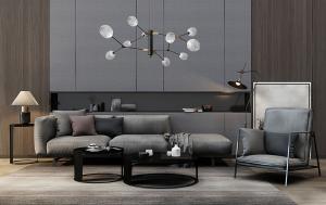 现代布艺沙发、茶几和休闲椅组合