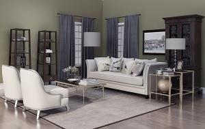 美式客厅沙发、茶几和书柜书架组合