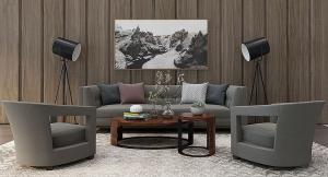 现代沙发、茶几和落地灯组合