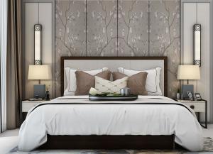 新中式软包床头双人床、壁灯