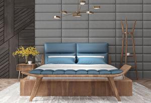 北欧橡木软包床头双人床、实木衣架和床头柜