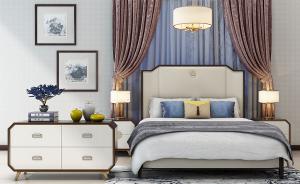 中式软包双人床、切角装饰柜组合