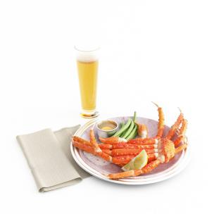 清蒸螃蟹、水果和饮料食物食品