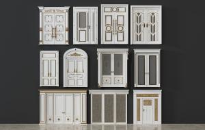 欧式拱形双扇门、带有铁艺雕花的入户门