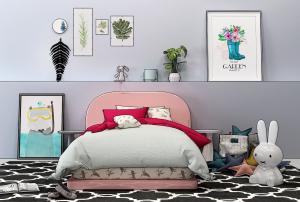 北欧圆角床头儿童床、兔子卡通玩具