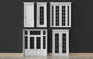 简欧白色卧室门、带有方格玻璃的木门