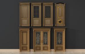 欧式带有金属雕花和金属勾边玻璃的卧室门、双扇门模