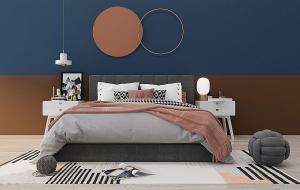 北欧布艺软包儿童床、高脚床头柜组合