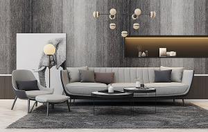 北欧沙发、茶几、休闲椅和脚踏组合