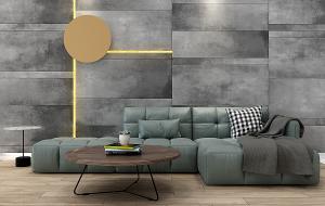 北欧现代沙发、茶几、方形坐凳和电视柜组合