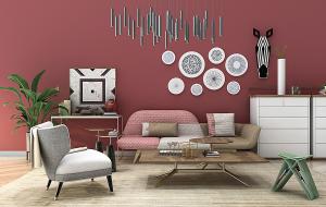 现代沙发、茶几、休闲椅和边柜组合