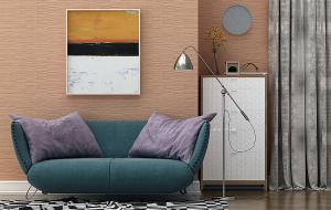 北欧蓝色沙发、茶几和落地灯组合