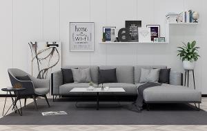 现代沙发、茶几、休闲椅和墙饰组合