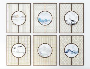 中式装饰水墨山水画屏风隔断