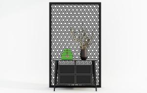 新中式黑色实木边框屏风隔断、玄关柜