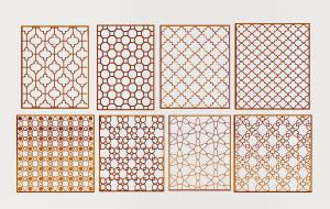 新中式金色图案、花格屏风隔断