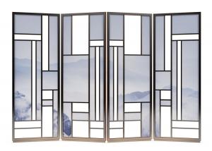 新中式方格水墨画屏风隔断