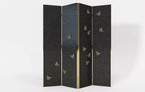 新中式金属框布艺、装饰蝴蝶屏风隔断