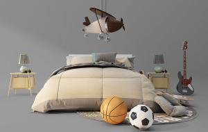 现代儿童床、飞机吊灯、篮球足球