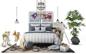 儿童双人床、望远镜、木马组合