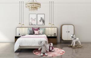 现代超宽软包床头儿童床、儿童玩具组合