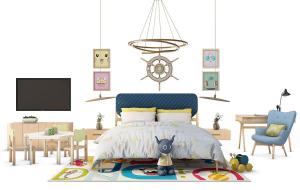 儿童布艺软包双人床、儿童家具组合