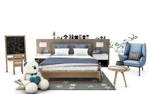 儿童双人床、卡通台灯组合