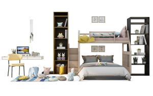 儿童上下床、书桌椅、收纳架组合